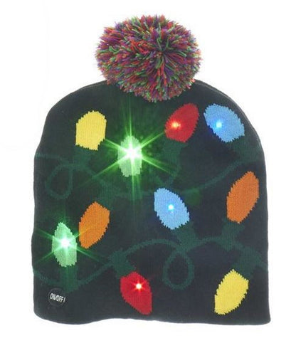 Battery-Operated Knit Hat with LED - Christmas Tree