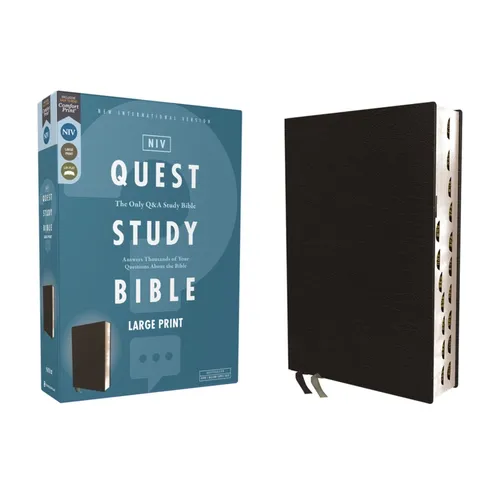 Niv, Quest Study Bible, Large Print, Bonded Leather, Black, Thumb Indexed, Comfort Print: The Only Q and A Study Bible - Bonded Leather