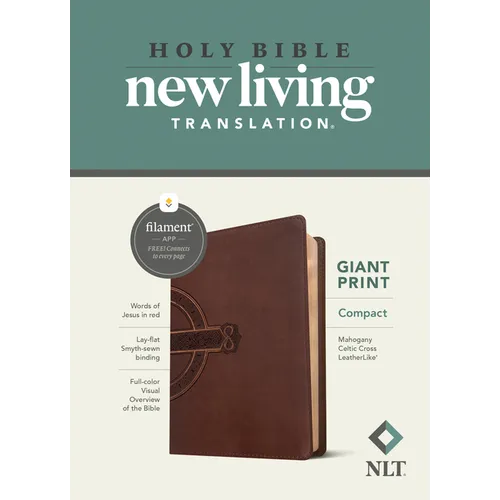 NLT Compact Giant Print Bible, Filament Enabled (Leatherlike, Mahogany Celtic Cross, Red Letter) - Imitation Leather