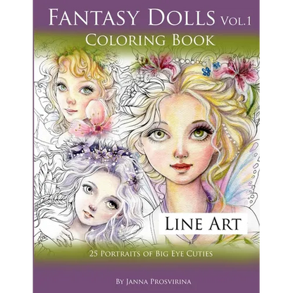 Fantasy Dolls Vol.1 Coloring Book Line Art: 25 Portraits of Big Eye Cuties - Paperback