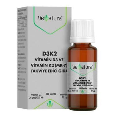 VeNatura Vitamin D3K2 Dietary Supplement Drops - 20ml - Supports Immune System & Bone Health