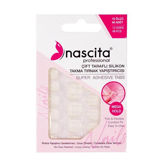 Nascita Clear Silicone Artificial Nail Adhesive: Strong Hold, Damage-Free, Easy Application - Double Sided Nail Tape, 48 Pcs