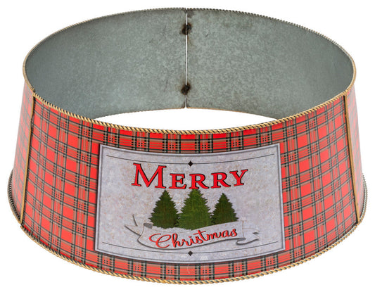 Metal Merry Christmas Plaid Tree Collar