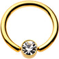 14G 3/8 Clear Gem 4mm Disc Gold IP BCR Captive Ring