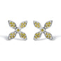 Yellow Diamond Floral Stud Earrings in Rhodium-Plated Sterling Silver – Treated
