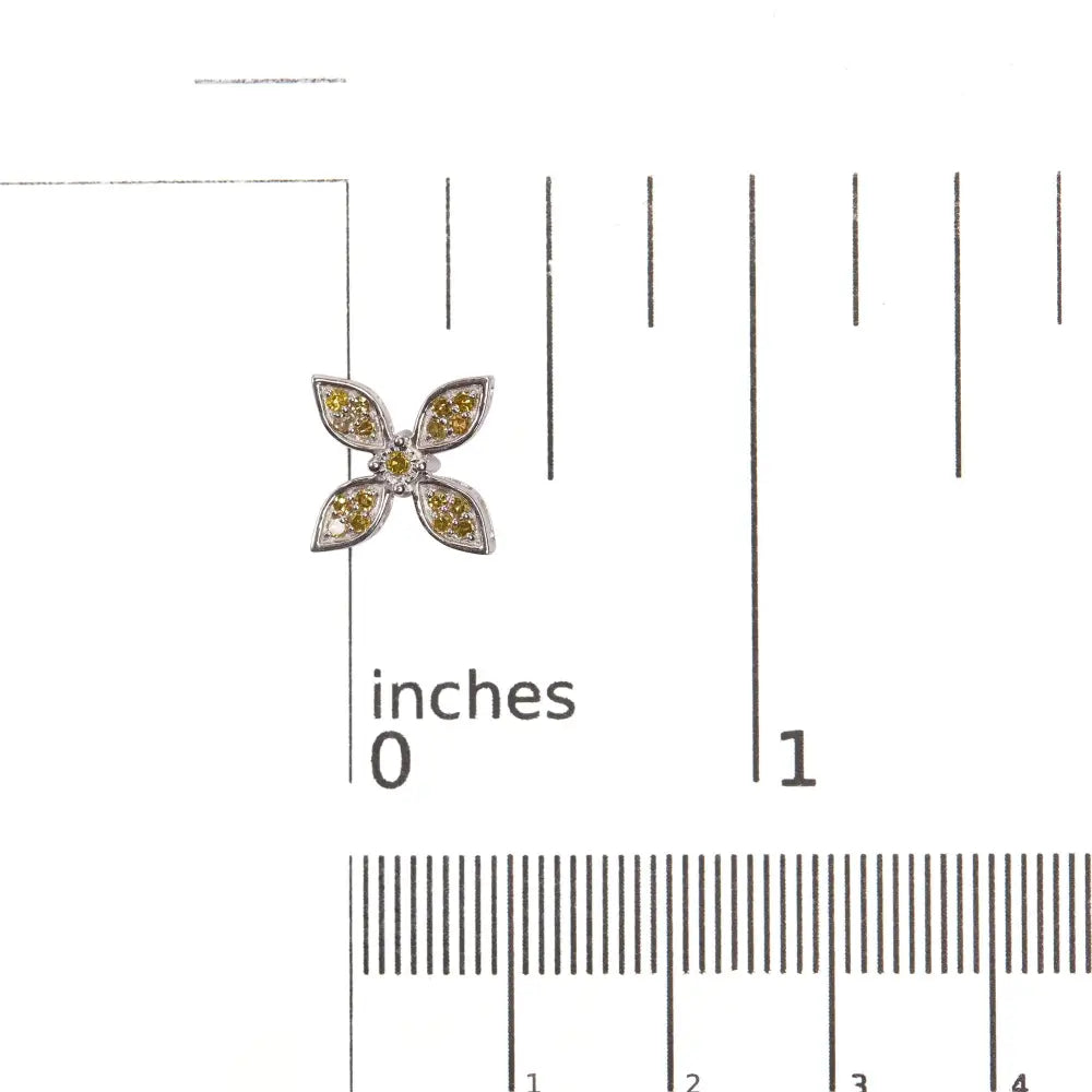 Yellow Diamond Floral Stud Earrings in Rhodium-Plated Sterling Silver – Treated