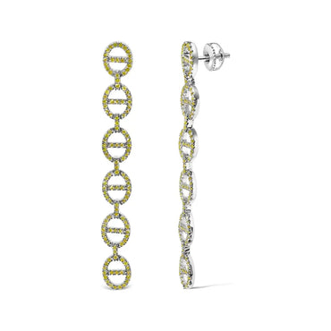 Yellow Diamond Linked Circle Drop Earrings in Sterling Silver – 1.0 Cttw