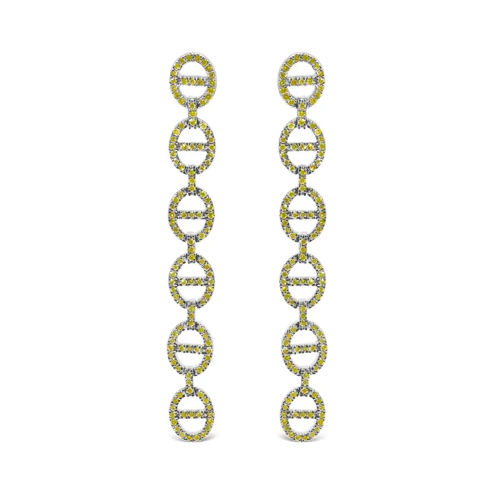 Yellow Diamond Linked Circle Drop Earrings in Sterling Silver – 1.0 Cttw