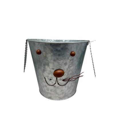 Galvanized Metal Bunny Design Bucket with Ears - Large