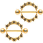 14G 3/4 Gold Tone Anodized Flower Halo Wreath Nipple Shied Set