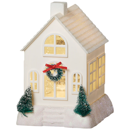Lighted Swirl House with Trees & Wreath