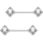 9/16 Clear White Gem Rococo Rhombus Barbell Nipple Ring Set