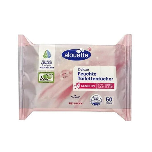 Alouette Aloe Vera Wet Toilet Paper 50-Count: Gentle, Biodegradable, Fragrance & Alcohol-Free Wipes for Sensitive Skin - Flushable & pH Neutral