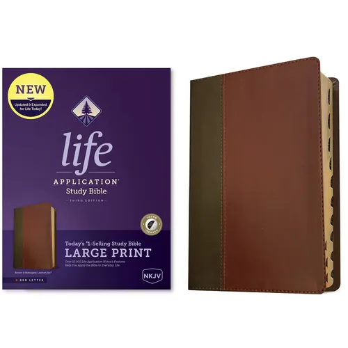 NKJV Life Application Study Bible, Third Edition, Large Print (Leatherlike, Brown/Mahogany, Indexed, Red Letter) - Imitation Leather