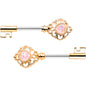 1/2 Pink Faux Opal Gold Tone Heart Key Barbell Nipple Ring Set