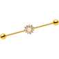 White Faux Opal Clear CZ Gem Heart Gold PVD Industrial Barbell 38mm