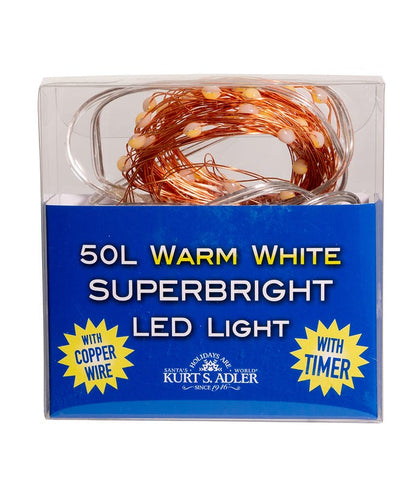 50-Light Battery-Operated Warm White Superbright LED Light Set - Copper Wire
