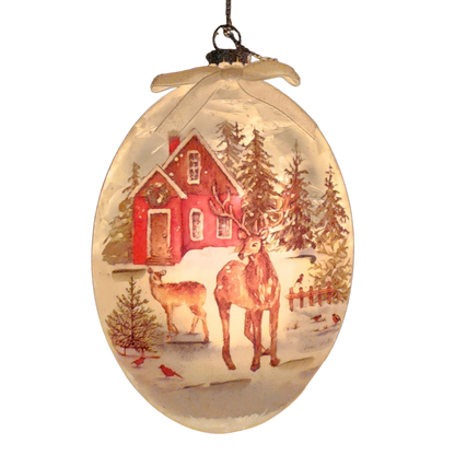 Glass "Lightable" Reindeer Family Visit Ornament