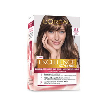 Loreal Paris Excellence Creme Hair Dye - 6.1 Küllü Açık Kahve - Long Lasting Color & Nourishment
