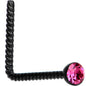 Pink 2mm Gem Inlay Black So Twisted L Shaped Nose Ring