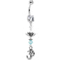 Ohm Lotus Flower Dangle Belly Ring Created with Crystals