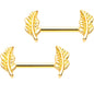 Gold PVD Fancy Feather Barbell Nipple Ring Set