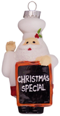 Santa Chef with Chalkboard Glass Ornament - 4 Inch