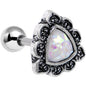 16G Iridescent White Faux Opal Ornate Tragus Cartilage Earring