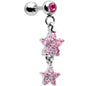 16G 1/4 Pink Gem Double Star Dangle Cartilage Tragus Earring