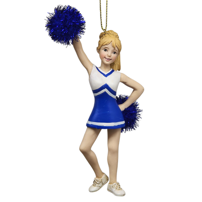 Pom-Pom Cheerleader Ornament - Blue - 5.5 Inches