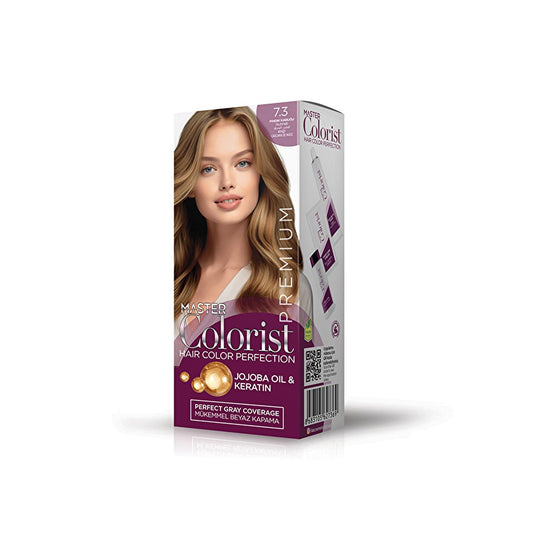 Master Colorist Premium: 7.3 Nut Shell Hair Dye - Permanent Color with Jojoba Oil & Keratin Mask for Gray Coverage & Conditioning