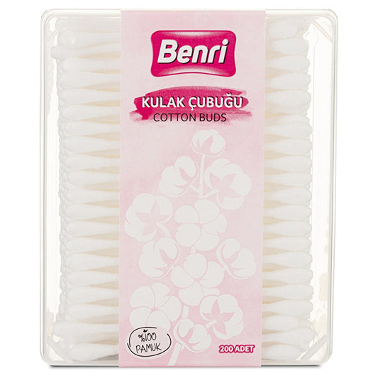 Benri Cotton Swabs 200 Pieces - Pure Cotton Hygiene Products for Ear Cleaning and Makeup Removal
