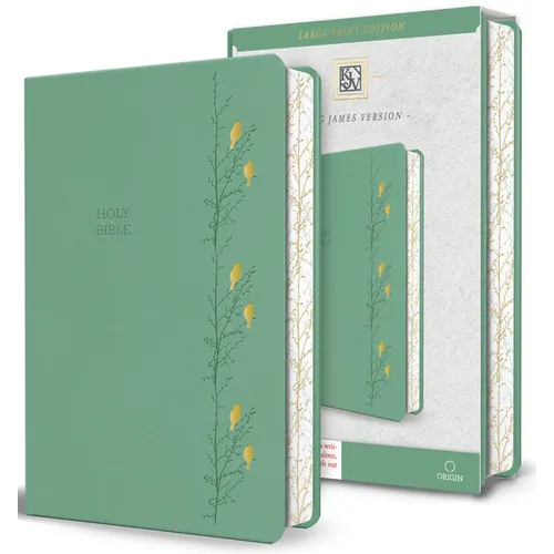 KJV Holy Bible, Large Print Medium Format, Green with Birds Faux Leather W/ Ribbon Marker, Red Letter - Bonded Leather