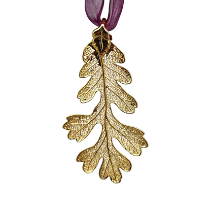 Gold Oak Leaf with Sheer Ribbon Ornament