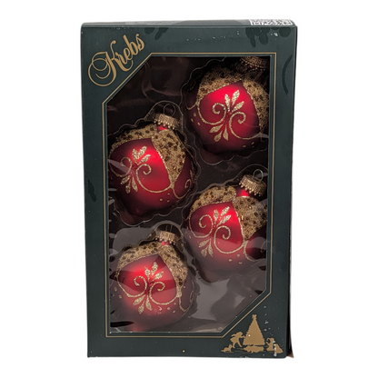 Krebs Value Glass Ornament 4 pack - Red with Gold Leaves