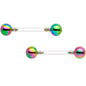 9/16 Clear Bioplast Barbell Rainbow Push In Ball Nipple Ring Set