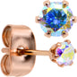 3mm Aurora CZ Gem Rose Gold IP Post Stud Earrings