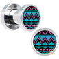 Pink Teal Tribal Print Steel Screw Fit Plug Set 4G