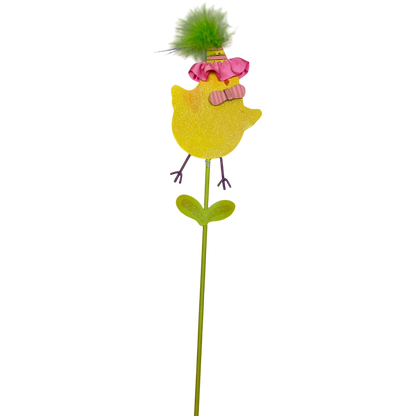 15 Inch Metal & Wood Spring Stake - Yellow Chick