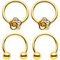 16G Clear Gem Gold Tone Flower Horseshoe Captive Ring Nipple Set