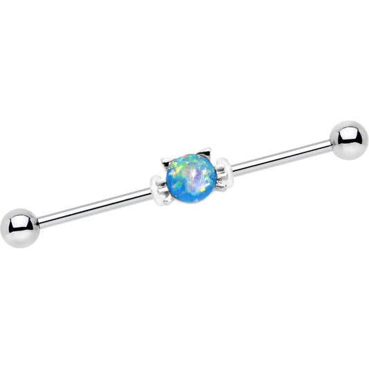 14G Blue Faux Opal Kitty Cat Whiskers Industrial Barbell 38mm