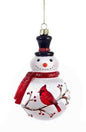 Glass Snowman With Cardinal Ornament