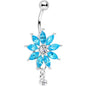 Clear Aqua Gem Breathtaking Flower Dangle Belly Ring